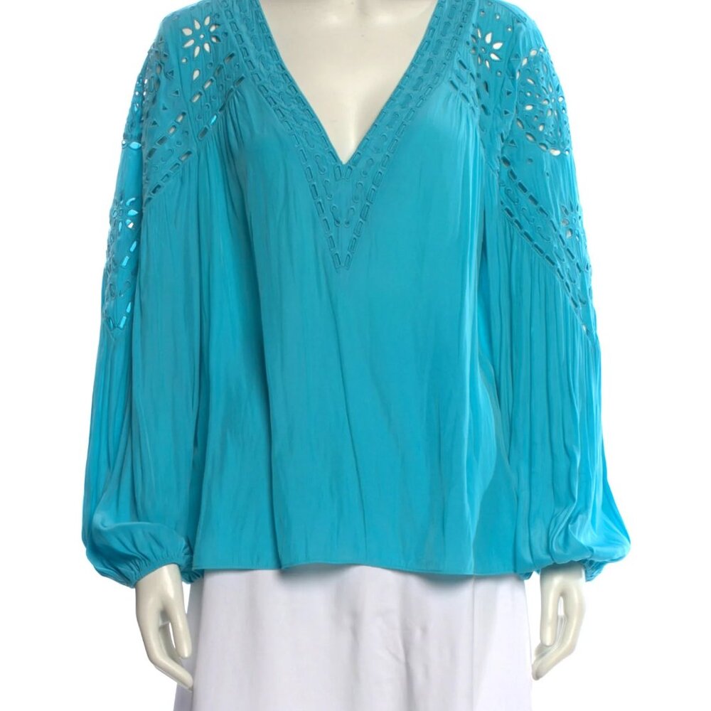 Ramy Brook Turquoise V-Neck Blouse